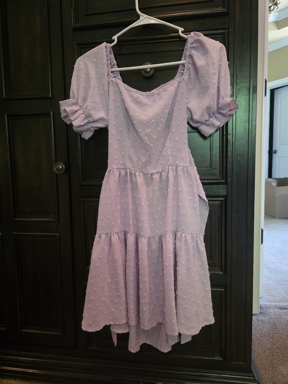 SHEIN Lavender Puff-Sleeve Tiered Mini Dress